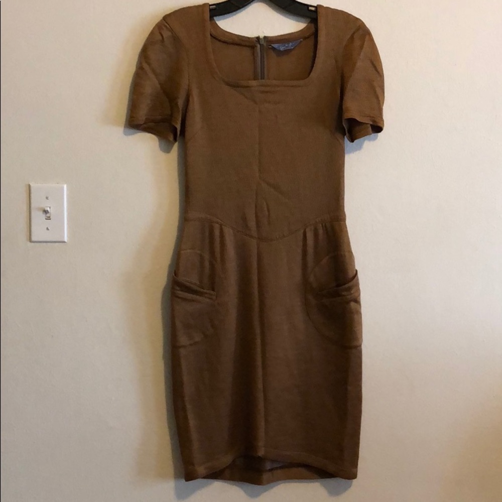 Vintage Thierry Mugler square neck geometric pocket fitted midi bodycon dress
